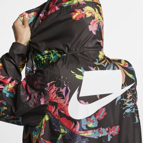 SOLD Nike Men's Sportswear NSW black rain jacket Palm Floral Print AR1598-386 - Picture 2 of 13
